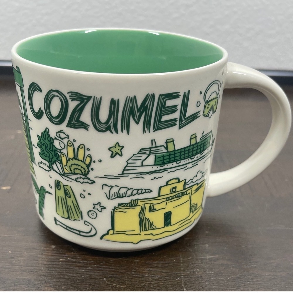 Starbucks Been There Series Cozumel Mexico 14oz Coffee Mug Green White Scuba